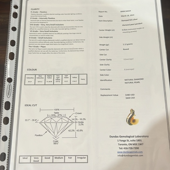 Sterling silver diamond pearl pendent - Picture 6 of 6